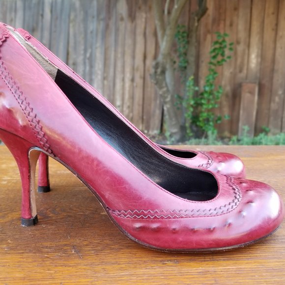 Max Studio Round Toe 1930's Style Raspberry Red Leather Pumps Women's Size 7.5 - Picture 7 of 10